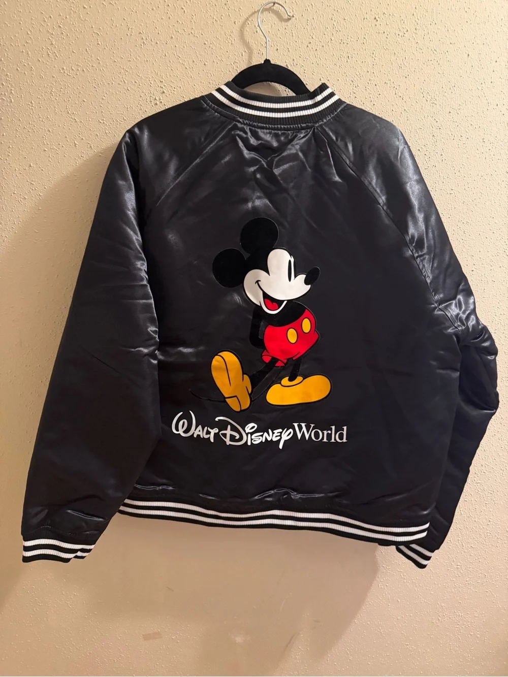 Disney Mickey Mouse Black Bomber Jacket with Striped Trim NWT